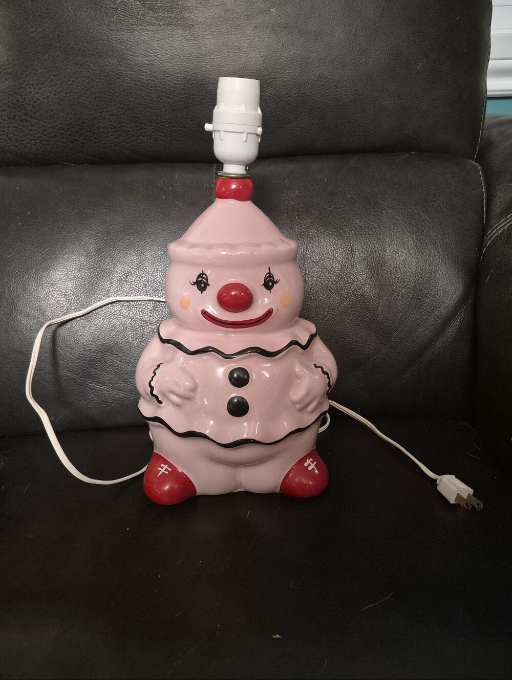 Vintage Martha Ceramic Lami Canada Pink Clown Nursery Lamp Base 1970s Kitsch